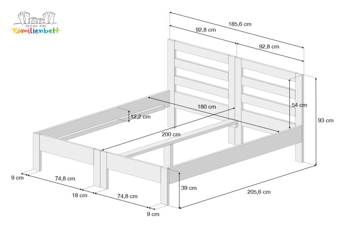 Familienbett PICO | Buche - weiß lackiert (270x200cm)